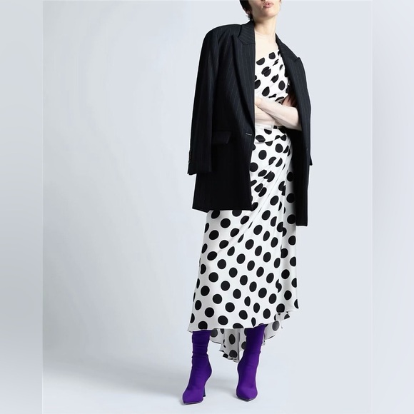 US 2 DOLCE & GABBANA RUCHED POLKA DOT CHIFFON SLEEVE MIDI DRESS NWT - Picture 1 of 14